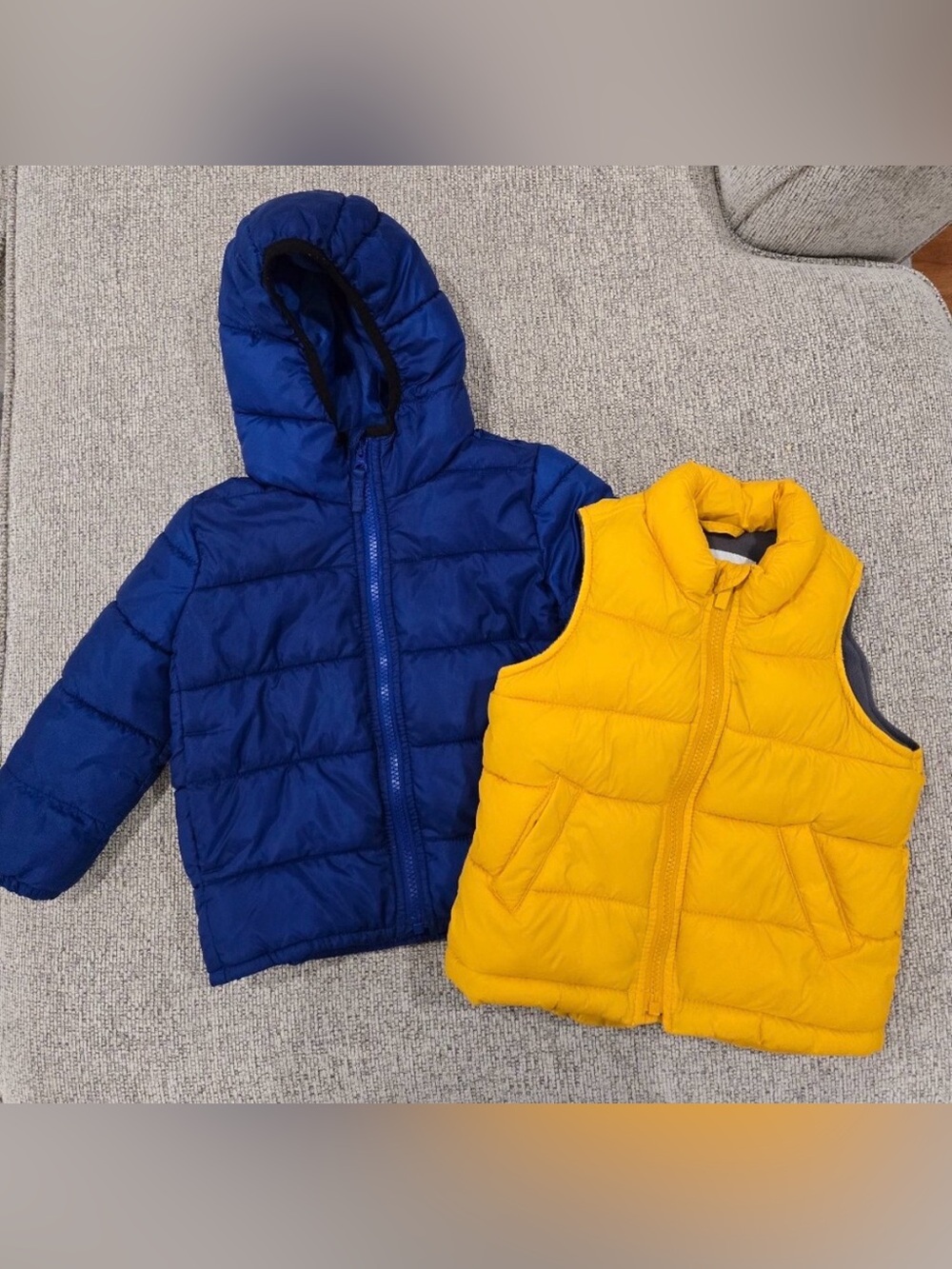 Kids Packable Puffer Jacket and Vest Set - Blue & Yellow